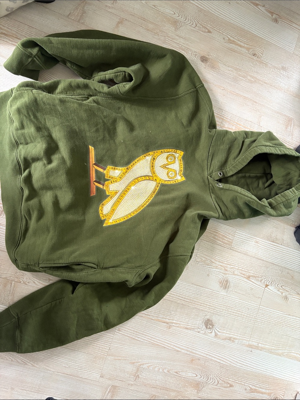 OVO Men Olive Green Hoodie with Yellow Owl Patch Limited Edition